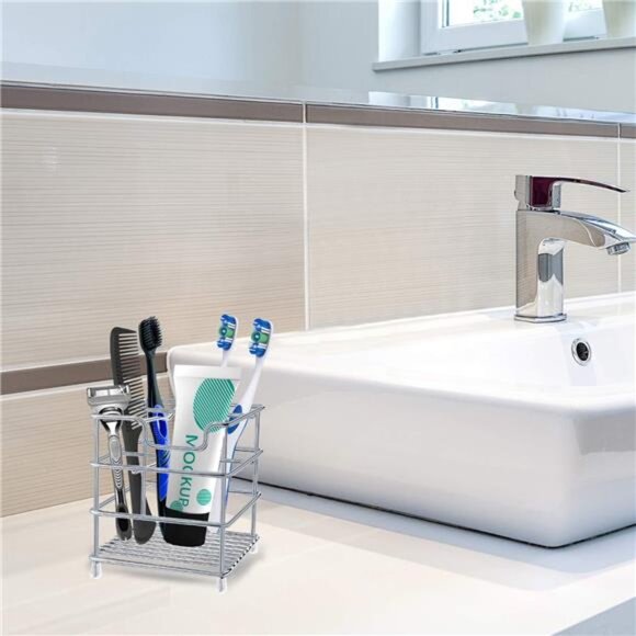 Stainless Steel Toothbrush Holder Bathroom Organizer Rustproof Toothpaste Stand - Picture 2 of 8